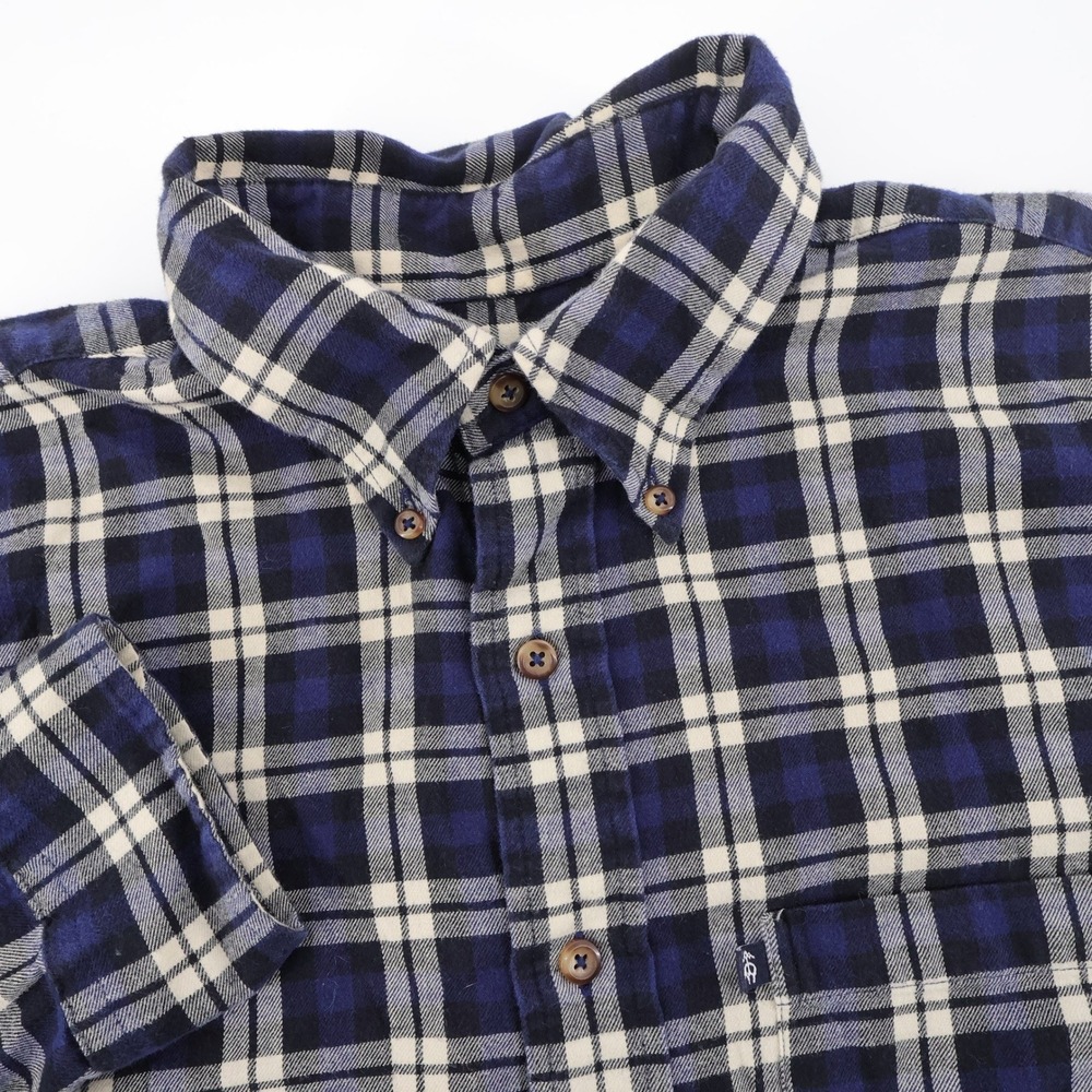 Brooks Brothers 346 Plaid Flannel Shirt Navy Blue Long Sleeve Mens Large